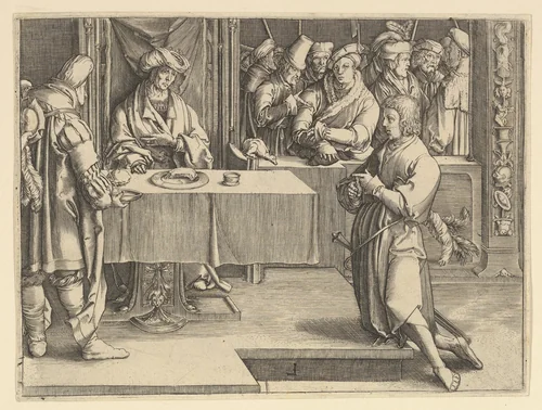 Joseph Interpreting Pharoah's Dreams (copy) by Clement de Jonghe, print, 1640-1670