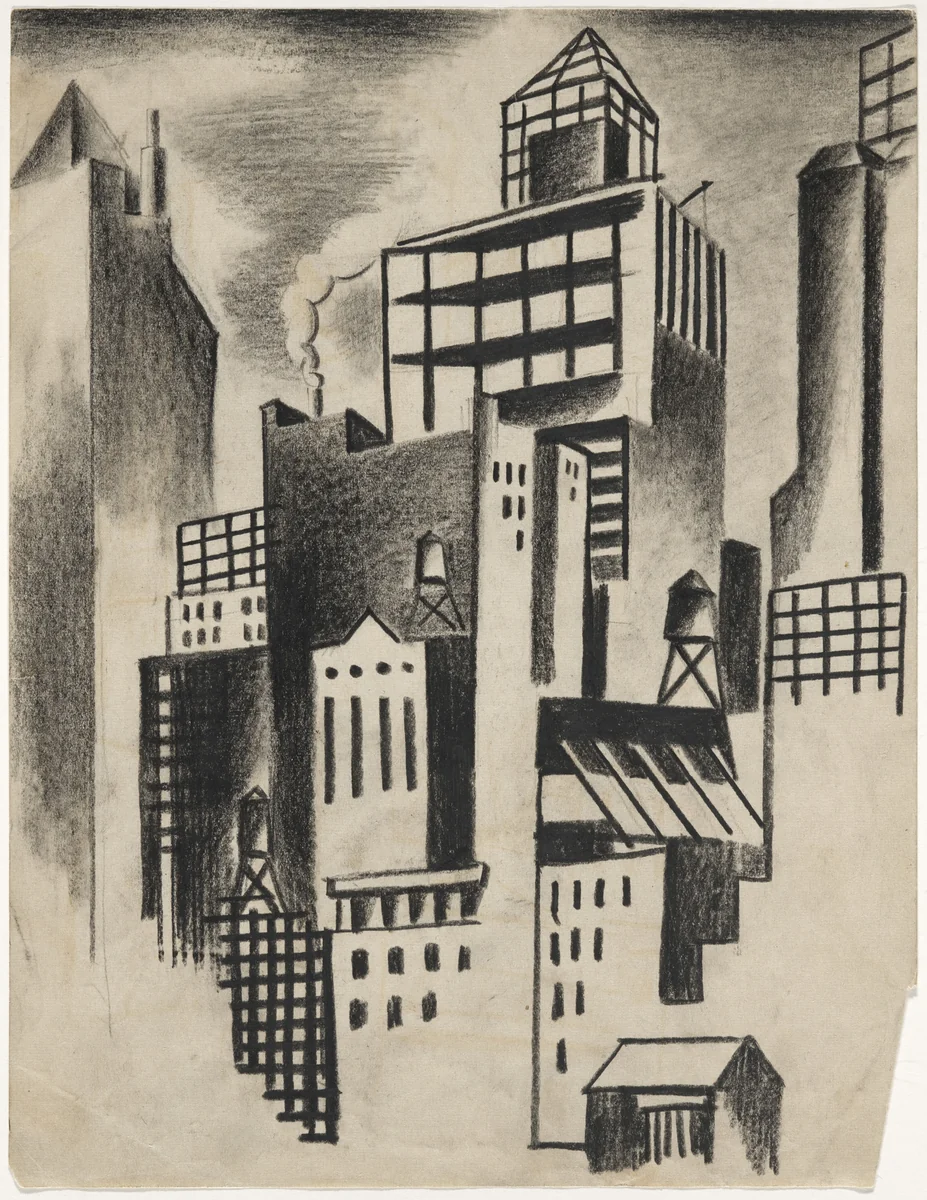 Cityscape by Jan Matulka, drawing, 1925