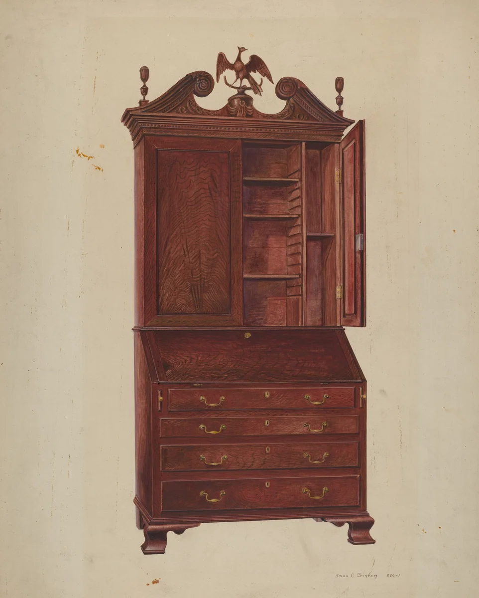 Chippendale Secretary by Amos C. Brinton, index of american design, 1939