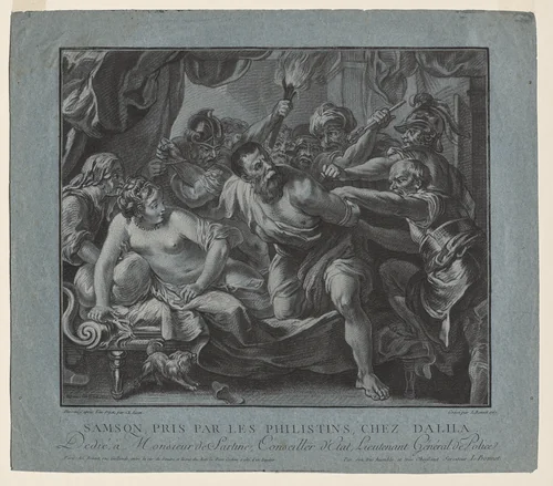 Samson Taken by the Philistines in Delilah's House by Louis Marin Bonnet, print, 1767