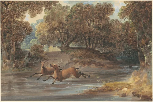 Landscape with Deer, North Carolina by Joshua Shaw, drawing, 1815-1825