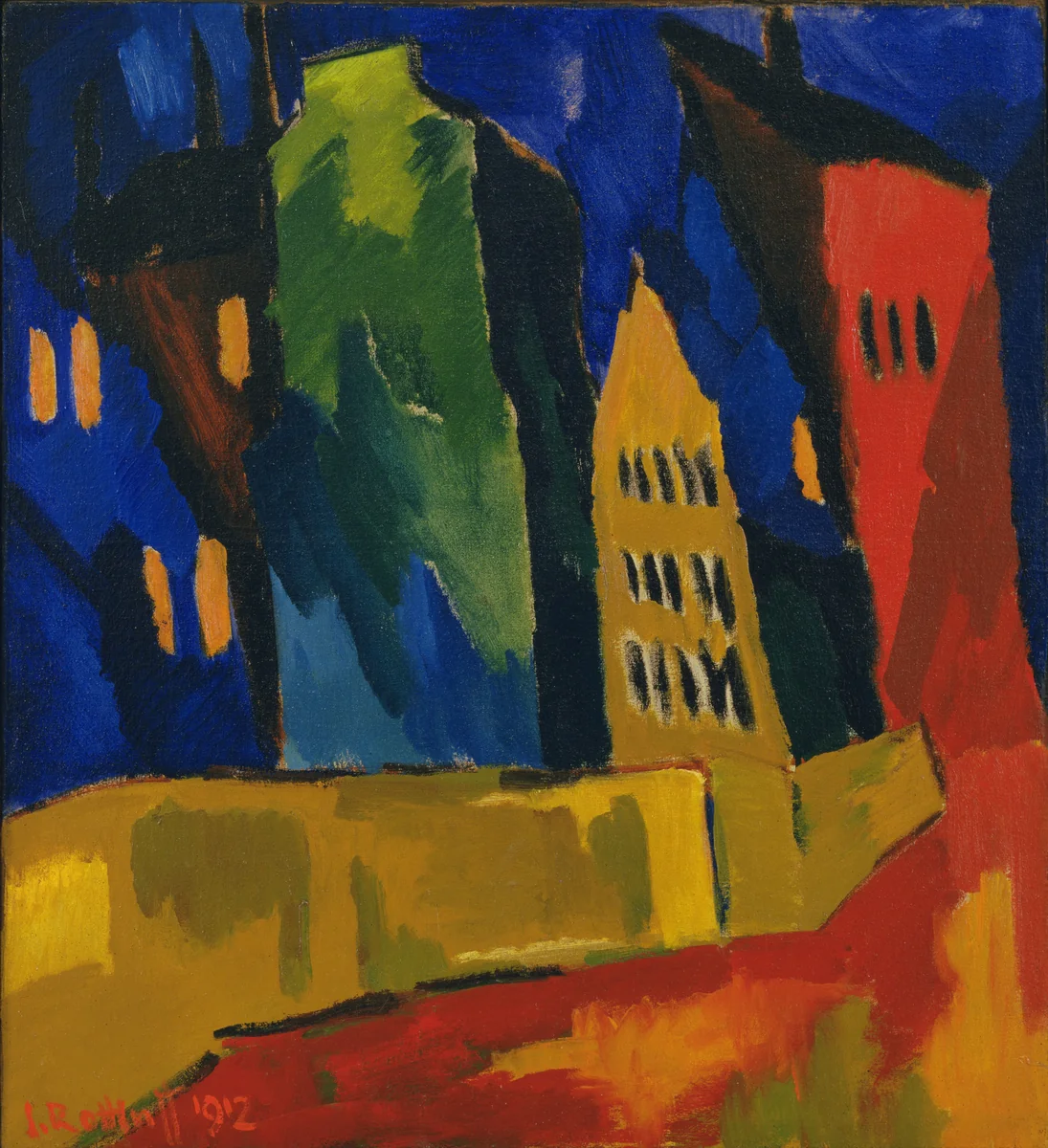 Houses at Night by Karl Schmidt-Rottluff, painting, 1912