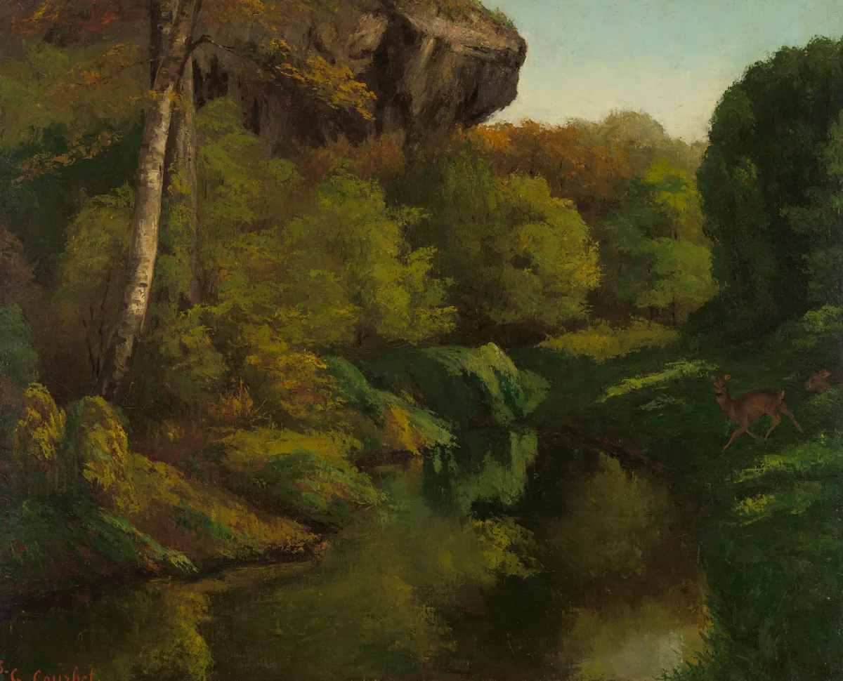 View in the Forest of Fontainebleau by Gustave Courbet, painting, 1855