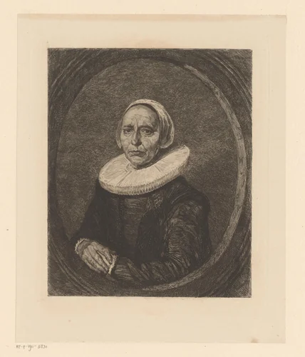 Portret van een onbekende vrouw by William Unger, print, 1847-1889