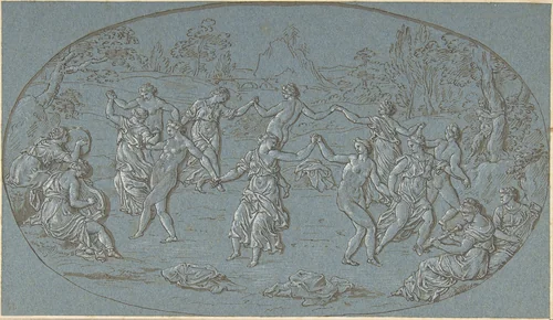 Dancing Nymphs in a Glade by Bernard Picart, drawing, 1693-1733