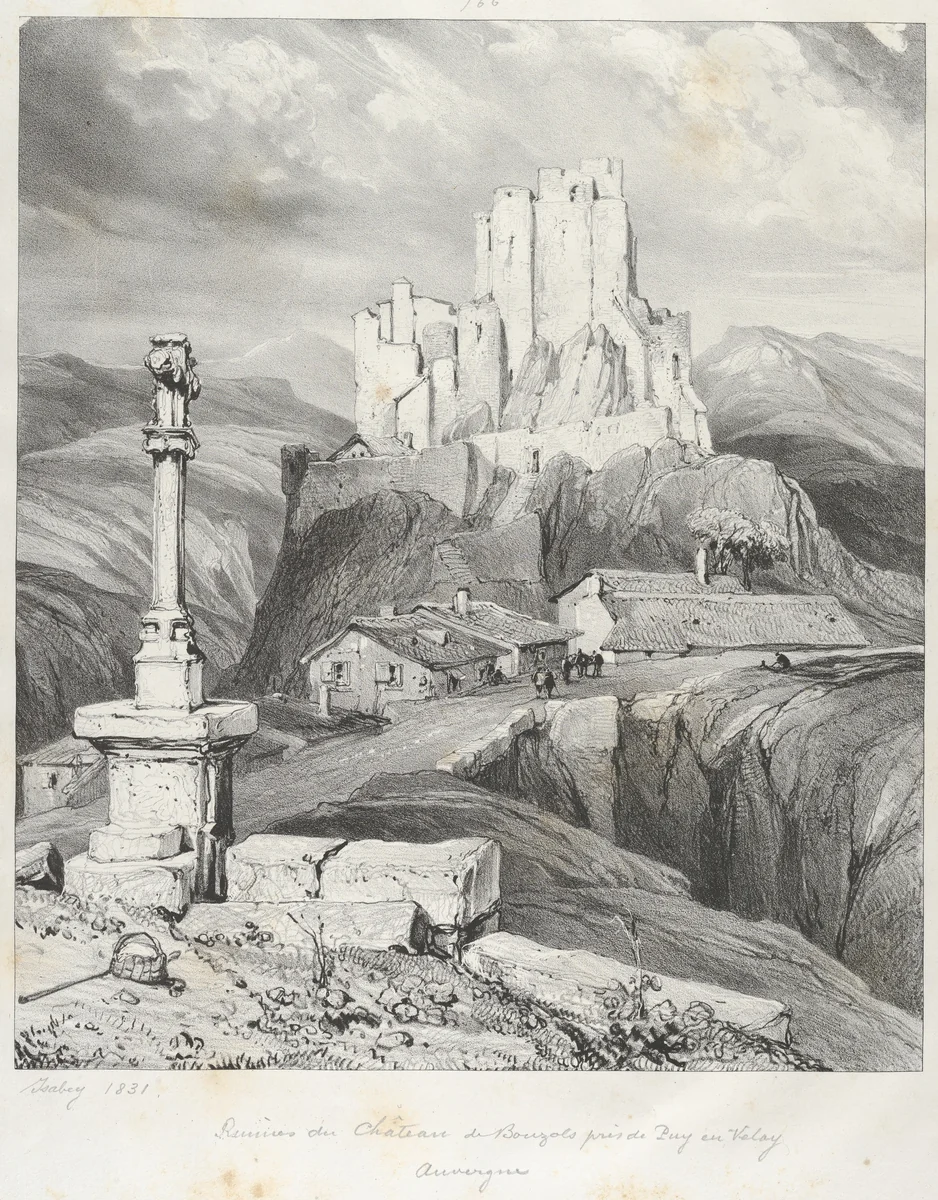 The Bouzols Castle Ruins Near Puy en Delay by Eugène Isabey, print, 1831