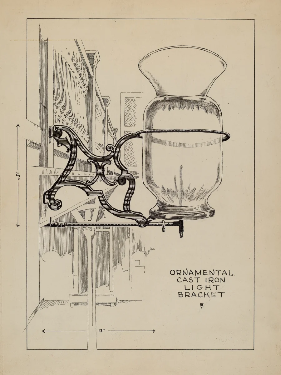 Cast Iron Lamp Bracket by Thomas Byrne, index of american design, 1936