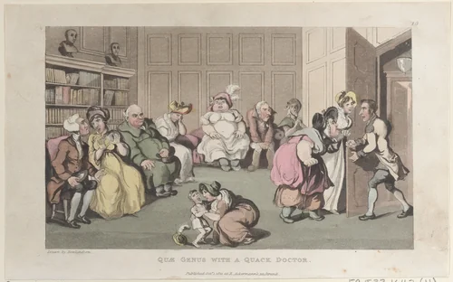 Quae Genus with a Quack Doctor by Thomas Rowlandson, print, 1821