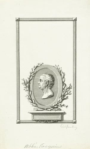 Portret van Abbé Jacquin in ovaal met olijftakken by Cornelis van Cuylenburgh, print, 1768-1827