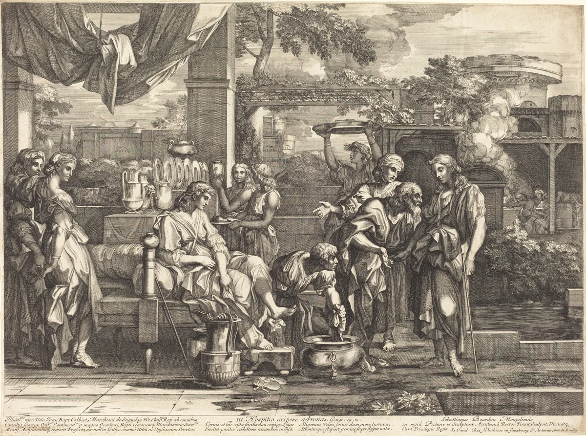Hospitio exipere advenas by Sébastien Bourdon, print, 1665-1670