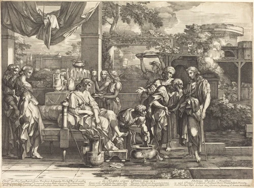 Hospitio exipere advenas by Sébastien Bourdon, print, 1665-1670