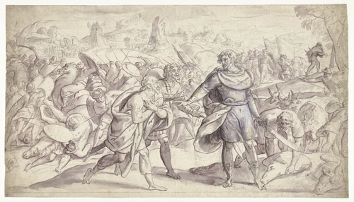 Jozua stuurt boodschappers naar Ai by Frans Francken, drawing, 1552-1616