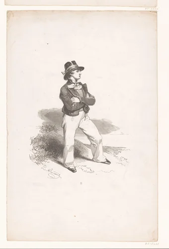 Staande jongeman met de armen over elkaar by Henry Brown, print, 1841