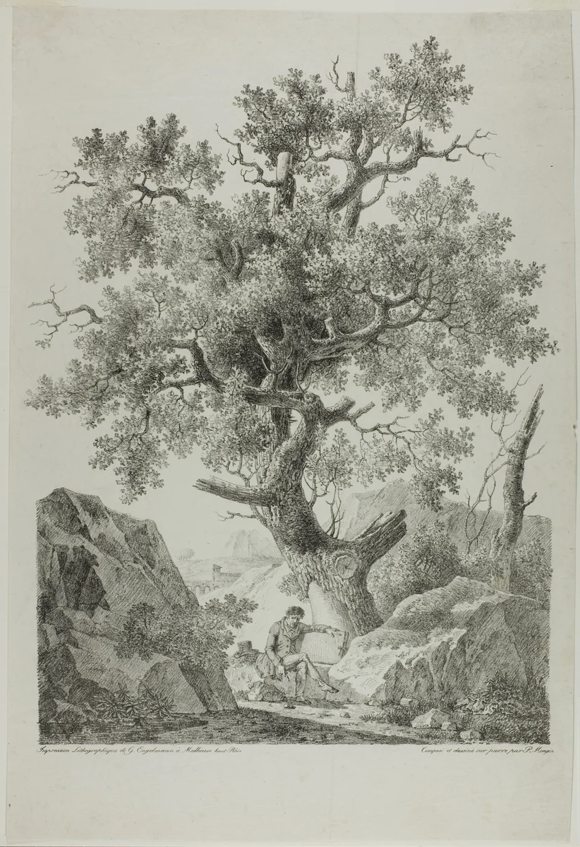 Artist in a Rocky Landscape by Pierre Antoine Mongin, print, 1816