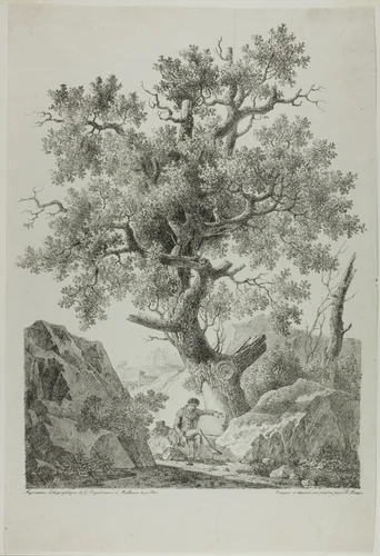 Artist in a Rocky Landscape by Pierre Antoine Mongin, print, 1816