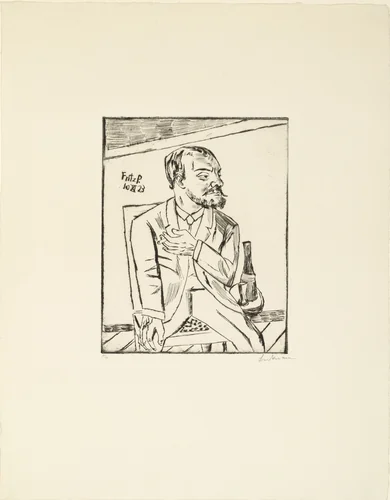 Portrait of Fritz P./Self-Portrait with Beard (Bildnis Fritz P./Selbstbildnis mit Bart) by Max Beckmann, print, 1923