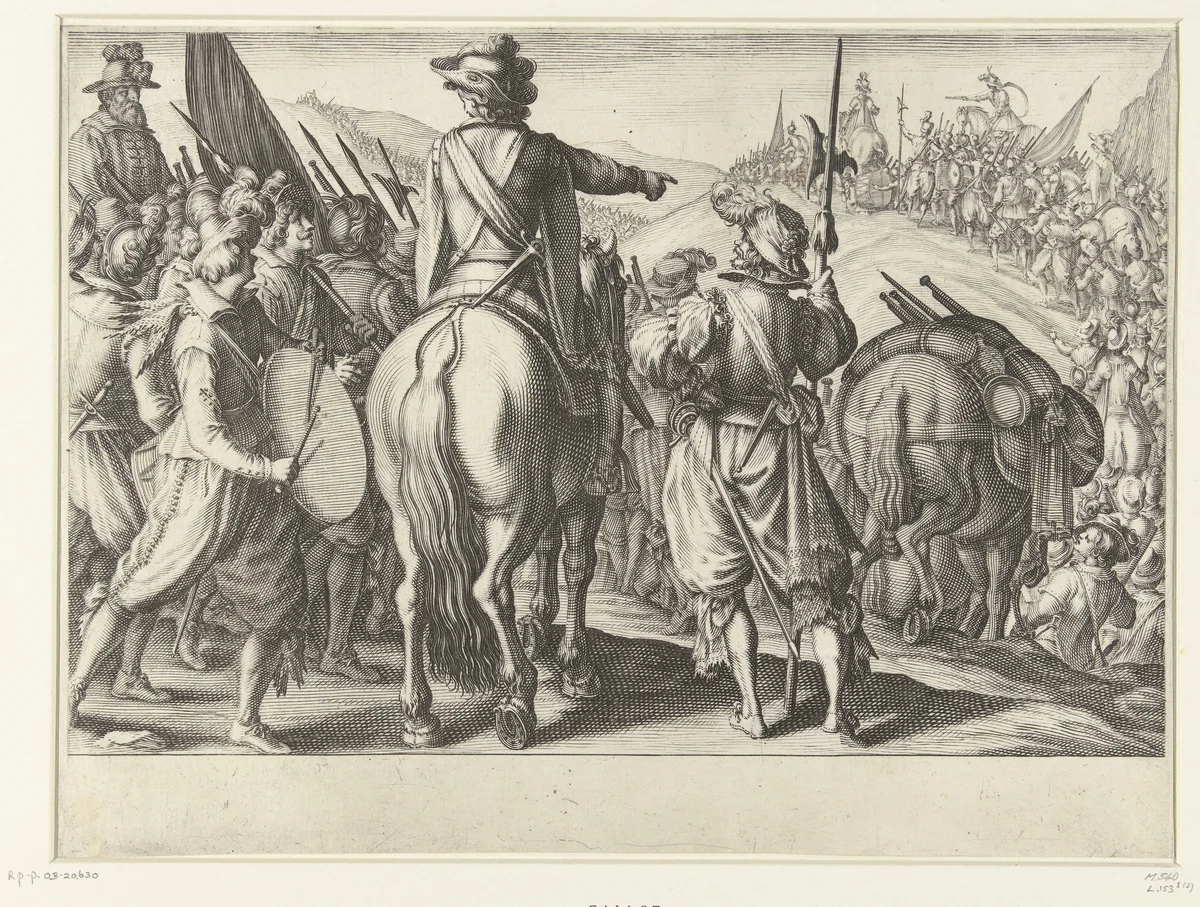 Optrekken van de troepen van Ferdinando I de' Medici by Jacques Callot, print, 1614-1620