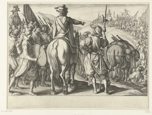 Optrekken van de troepen van Ferdinando I de' Medici by Jacques Callot, print, 1614-1620