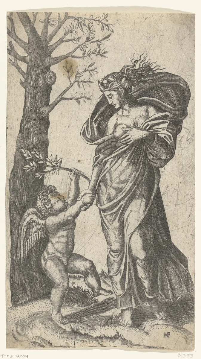 Verzoening van Minerva en Cupido by anonymous, print, 1515-1570