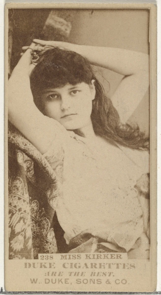 Card Number 238, Miss Kirker, from the Actors and Actresses series (N145-7) issued by Duke Sons & Co. to promote Duke Cigarettes by W. Duke, Sons & Co., photograph, 1880-1889