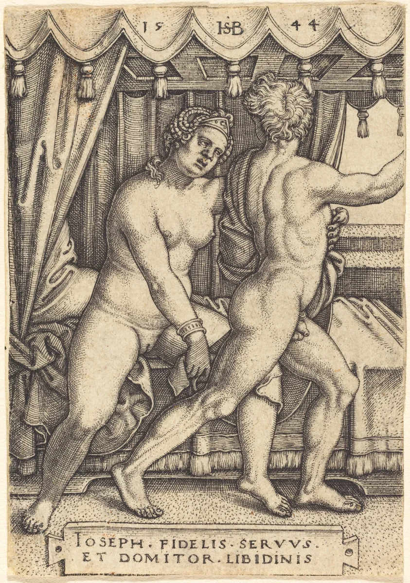 Joseph and Potiphar's Wife by Sebald Beham, print, 1544