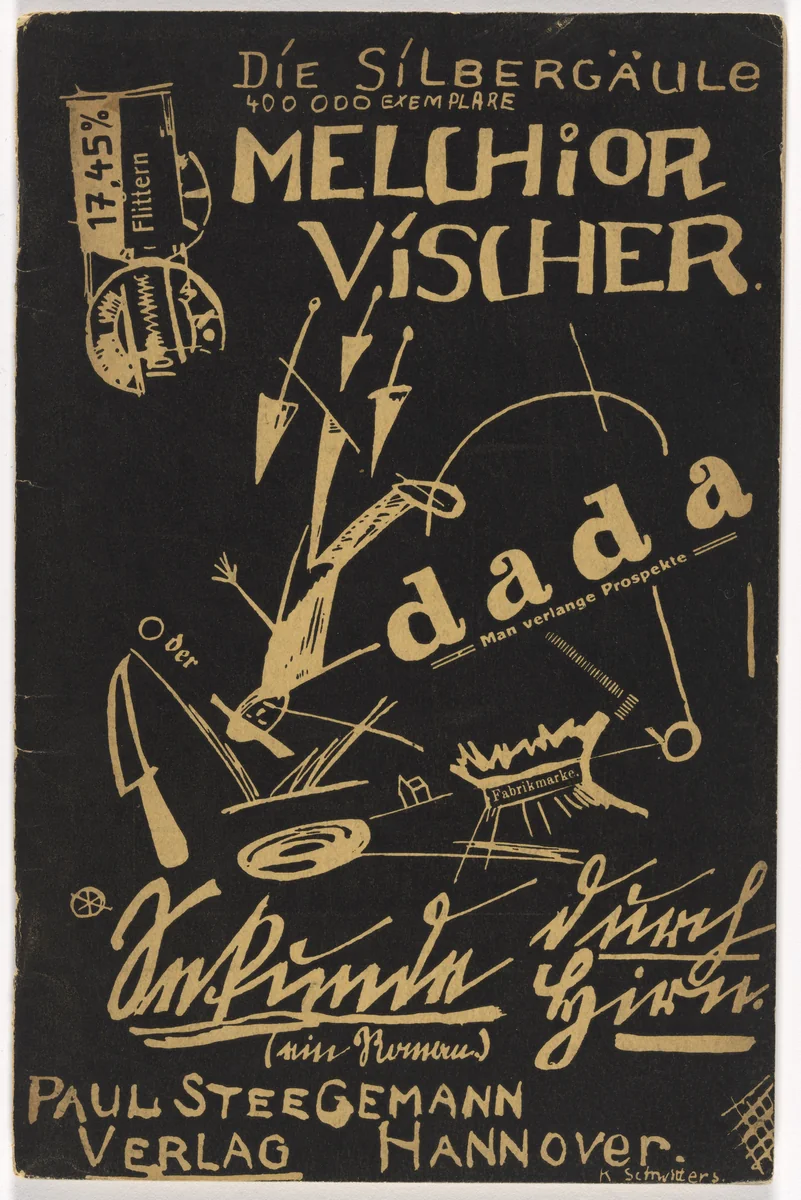 Cover for Seconds Through the Brain: An Uncannily Fast-Rotating Novel (Sekunde Durch Hirn, Ein unheimlich schnell rotierender Roman) by Melchior Vischer, Die Silbergäule, vol. 59/61 by Kurt Schwitters, design, 1920