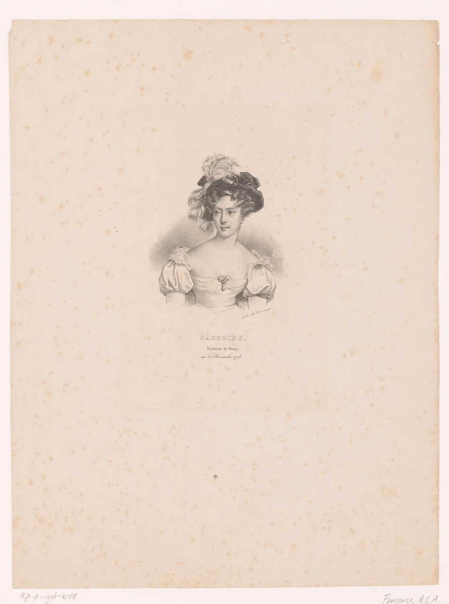 Portret van Maria Carolina van Bourbon-Sicilië by Antoine Fonrouge, print, 1832