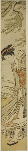 Courtesan Walking Under a Willow Tree on a Breezy Day by Torii Kiyonaga (鳥居清長), print, 1752-1815