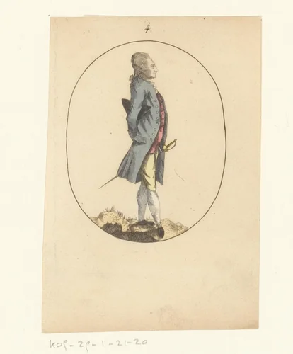 Man met zijn handen op zijn rug en steek onder zijn arm by anonymous, print, 1750-1849