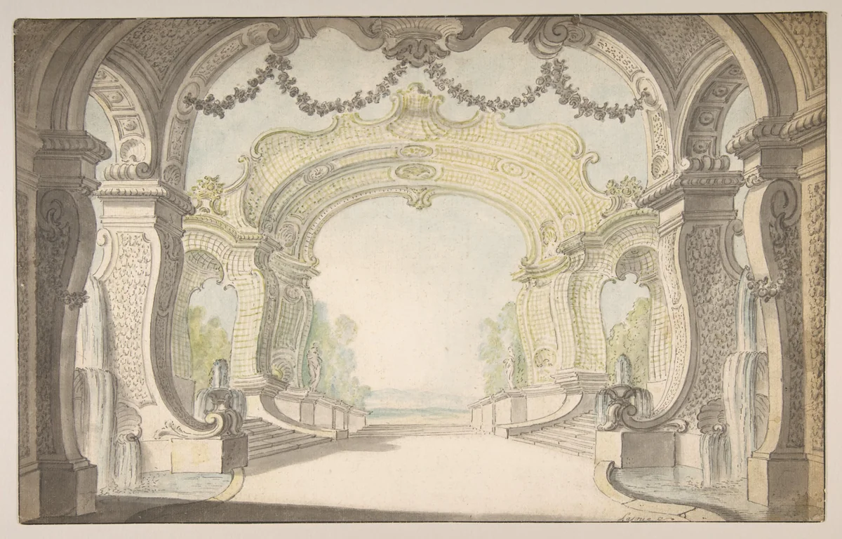 Study for a Stage Set by Jacques de Lajoüe, drawing, 1700-1761