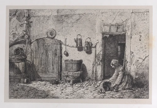 Scrubbing Woman by Charles Jacque, print, 1844