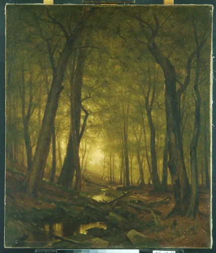 Evening in the Woods by Worthington Whittredge, artwork, 1876