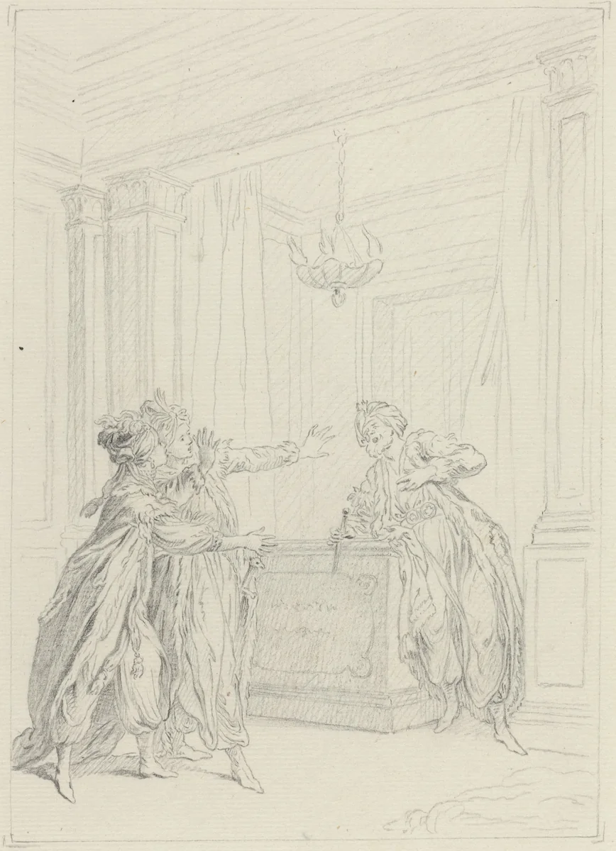 Calmine, quel objet vient Effrayer ma vue? by Hubert François Gravelot, drawing, 1699-1773