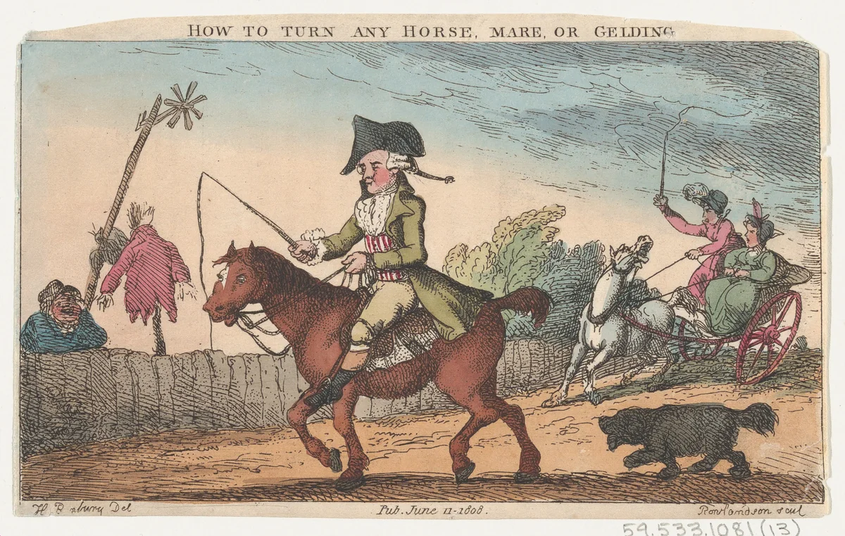 How to Turn Any Horse, Mare, or Gelding by Thomas Rowlandson, print, 1808