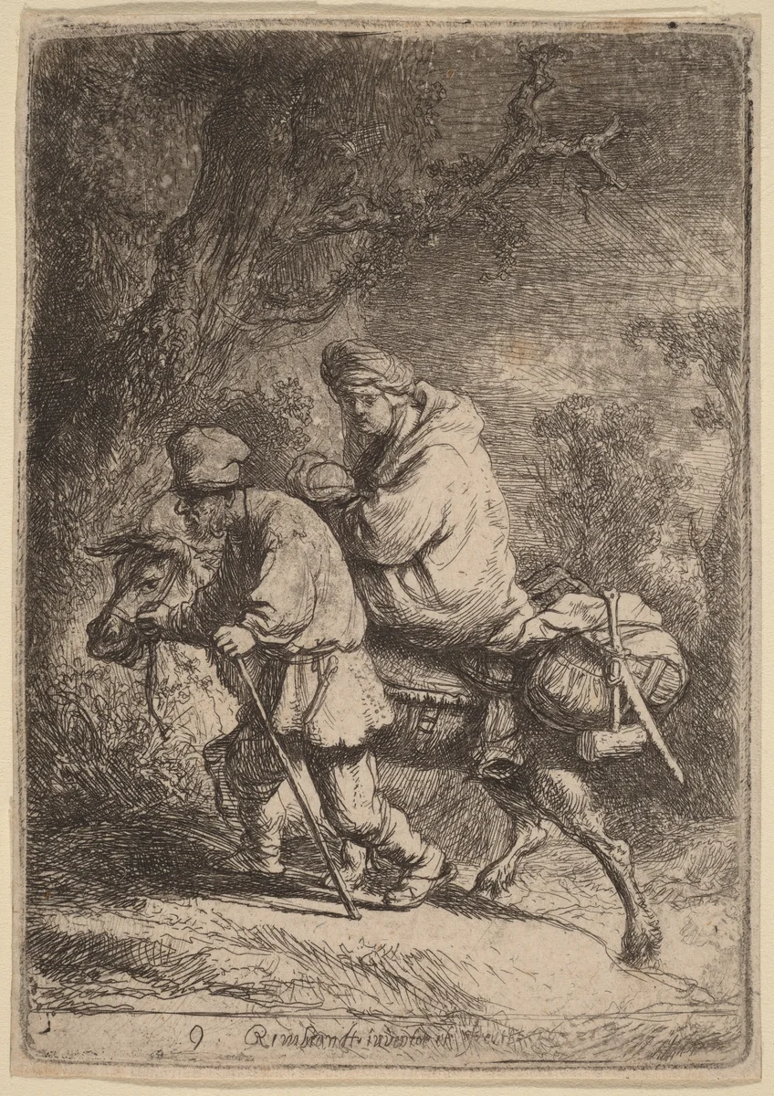 The Flight into Egypt: Small by Rembrandt van Rijn, print, 1633