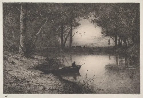 Pêcheur en Canot, au bord d'une Rivière (Fisherman in a Boat) by Adolphe Appian, print, 1887