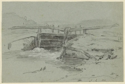 Sluis in een landschap by John Linnell, drawing, 1806