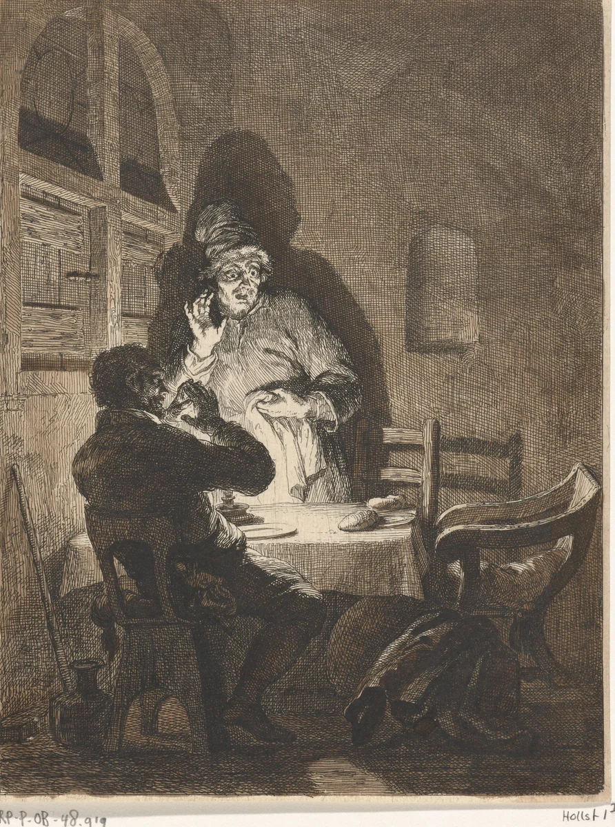 Maaltijd in Emmaüs by Arnold Houbraken, print, 1670-1719