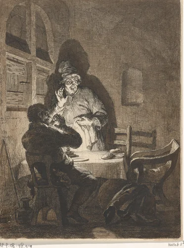 Maaltijd in Emmaüs by Arnold Houbraken, print, 1670-1719