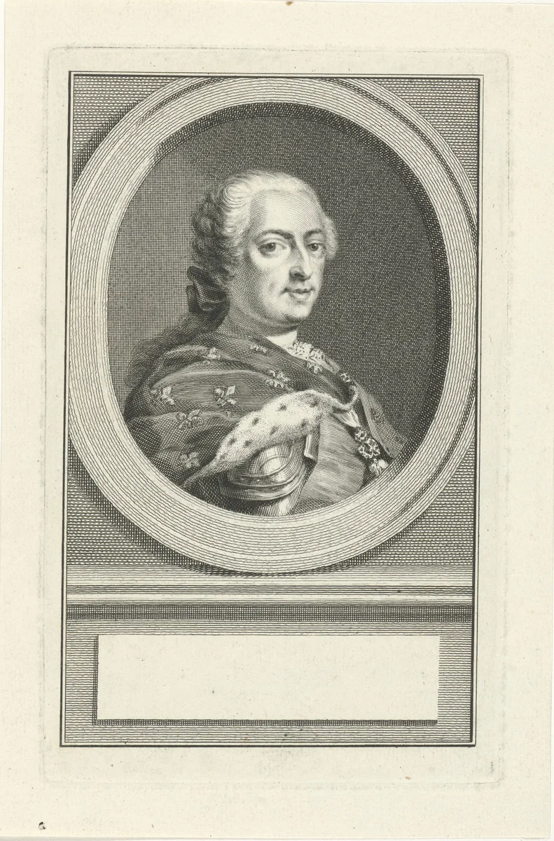 Portret van Lodewijk XV, koning van Frankrijk by Jacob Houbraken, print, 1727-1766