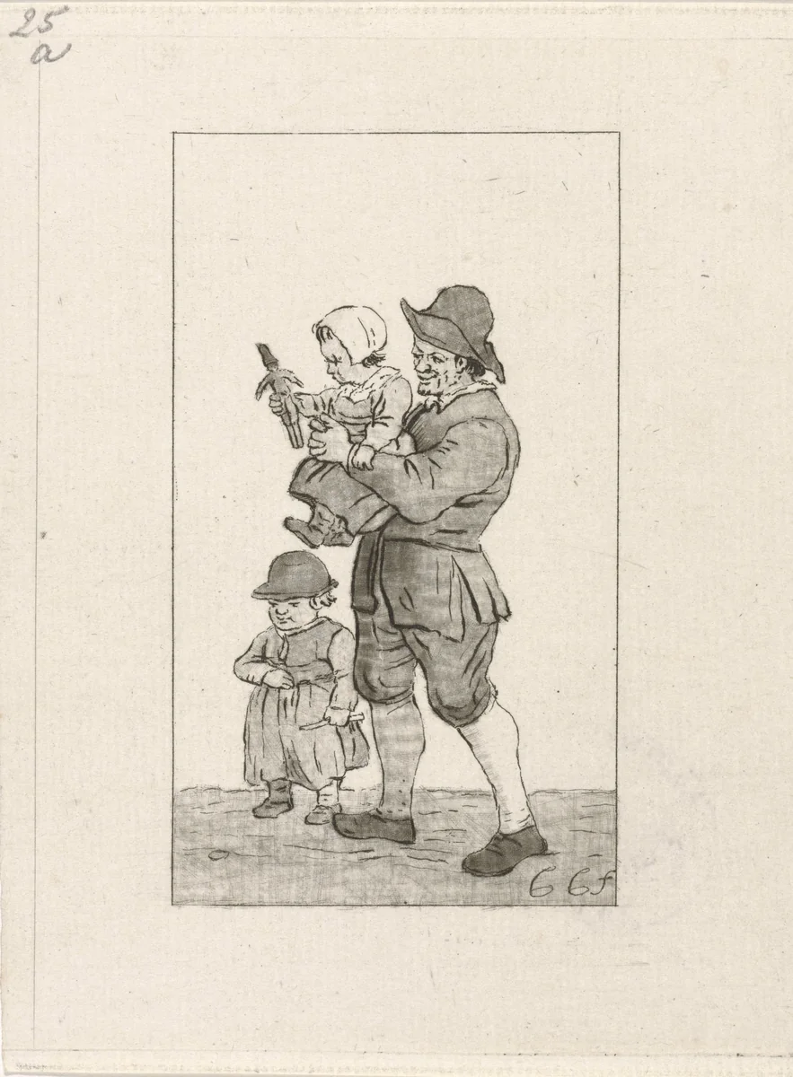 Vader met twee kinderen by Pieter de Mare, print, 1779