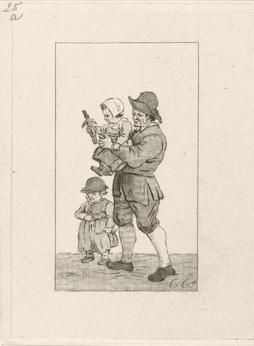 Vader met twee kinderen by Pieter de Mare, print, 1779