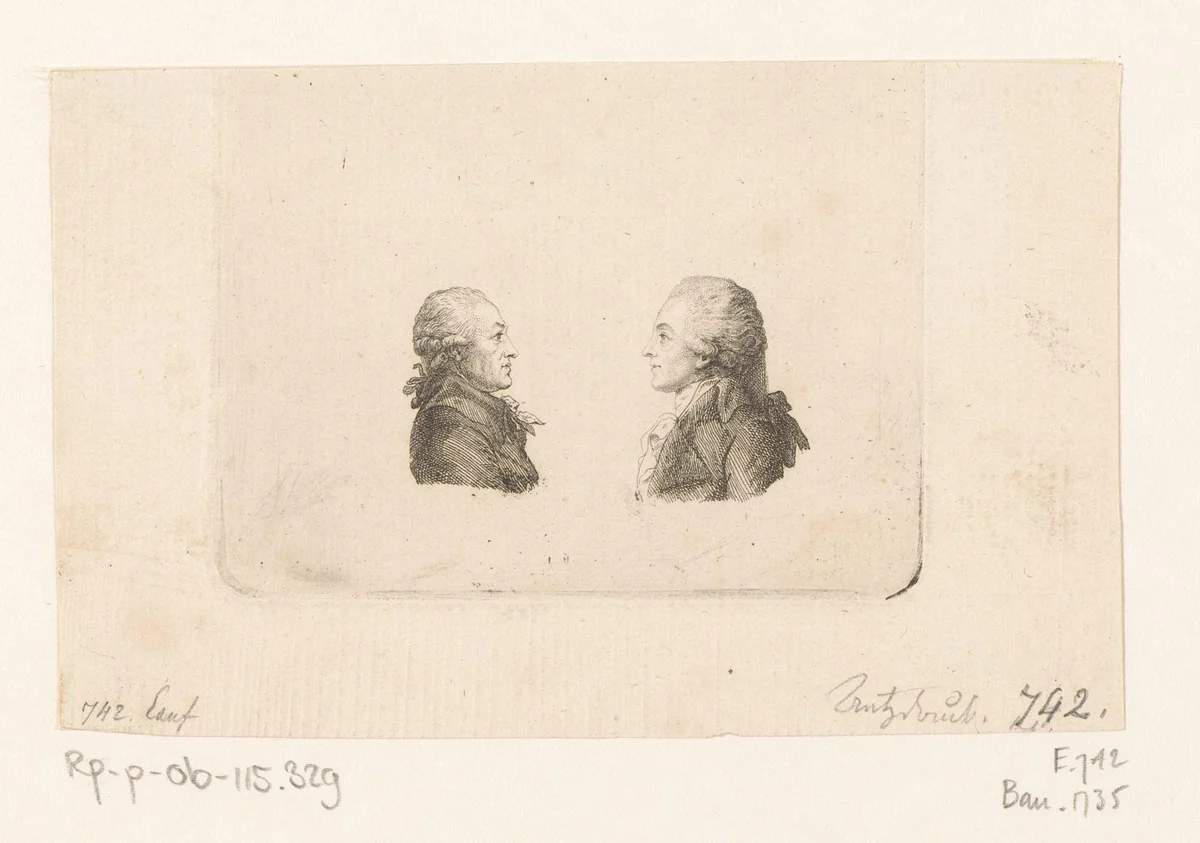 Twee portretten van Anton Graff en Wilhelm Gottlieb Becker by Daniel Nikolaus Chodowiecki, print, 1794