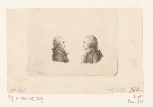 Twee portretten van Anton Graff en Wilhelm Gottlieb Becker by Daniel Nikolaus Chodowiecki, print, 1794