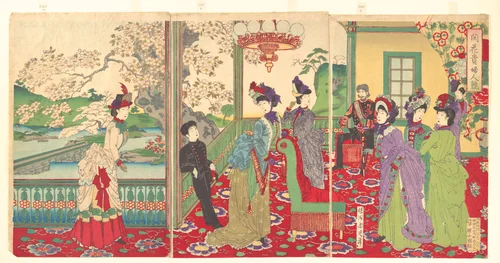 A Contest of Elegant Ladies among the Cherry Blossoms (Kaika kifujin kisoi) by Yōshū Chikanobu (楊洲周延), print, 1887