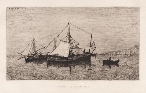 Fishing Boat/Coastal Shipping Boat (Italian Coast) (Barque de Pecheurs/Barque de Cabotage (Côtes d'Italie) by Adolphe Appian, print, 1874