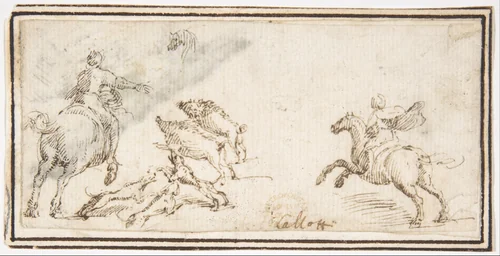 Boar Hunt by Francesco Allegrini, drawing, 1624-1663