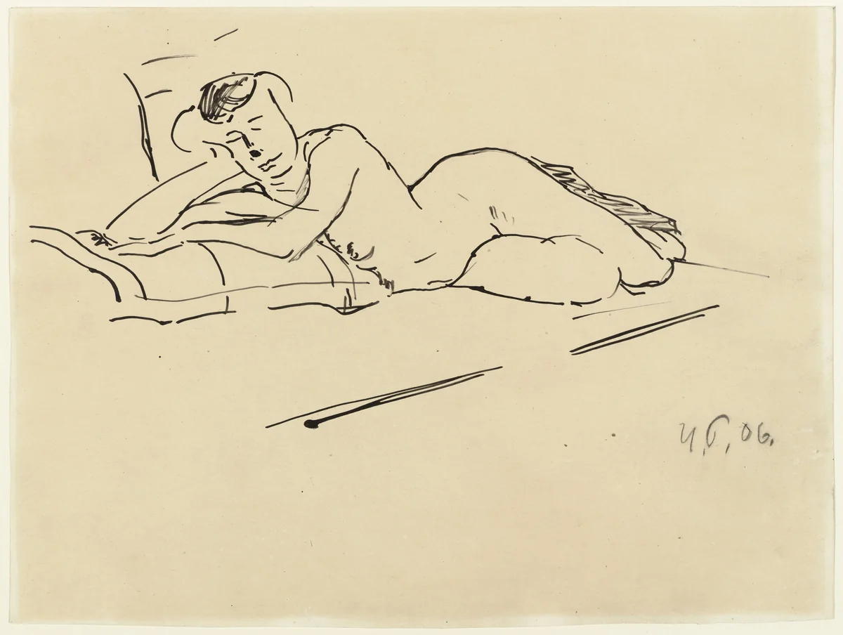 Reclining Nude by Hans Purrmann, drawing, 1906