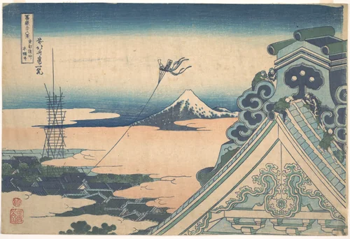Honganji at Asakusa in Edo (Tōto Asakusa Honganji), from the series Thirty-six Views of Mount Fuji (Fugaku sanjūrokkei) by Katsushika Hokusai (葛飾 北斎), print, 1820-1842
