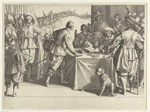 Werven van troepen voor Ferdinando I de' Medici by Jacques Callot, print, 1614-1620